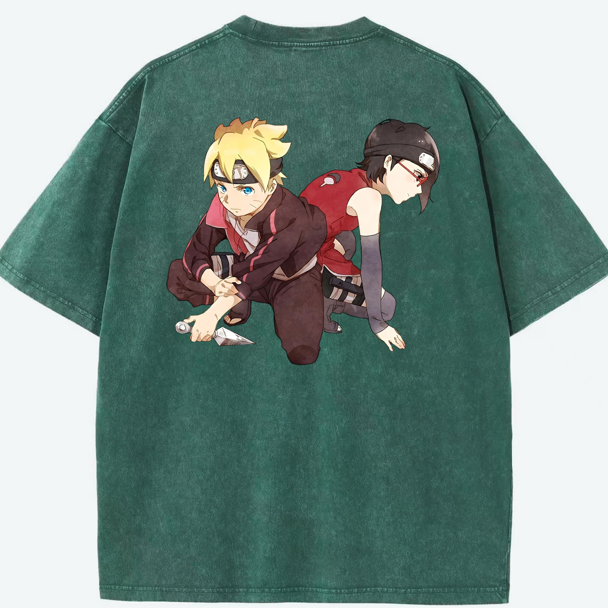 （画像用） NARUTO -ナルト- うちは サラダ Uchiha Sarada 綿100% ヴィンテージ風 半袖Tシャツ（背面プリント）